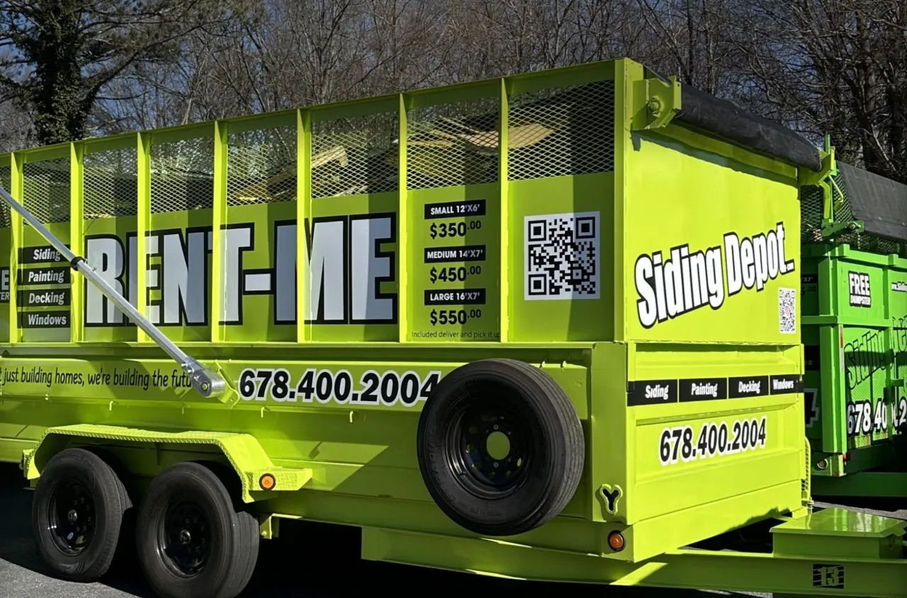 Dumpster rental delivery for a North Atlanta renovation project by Siding Depot