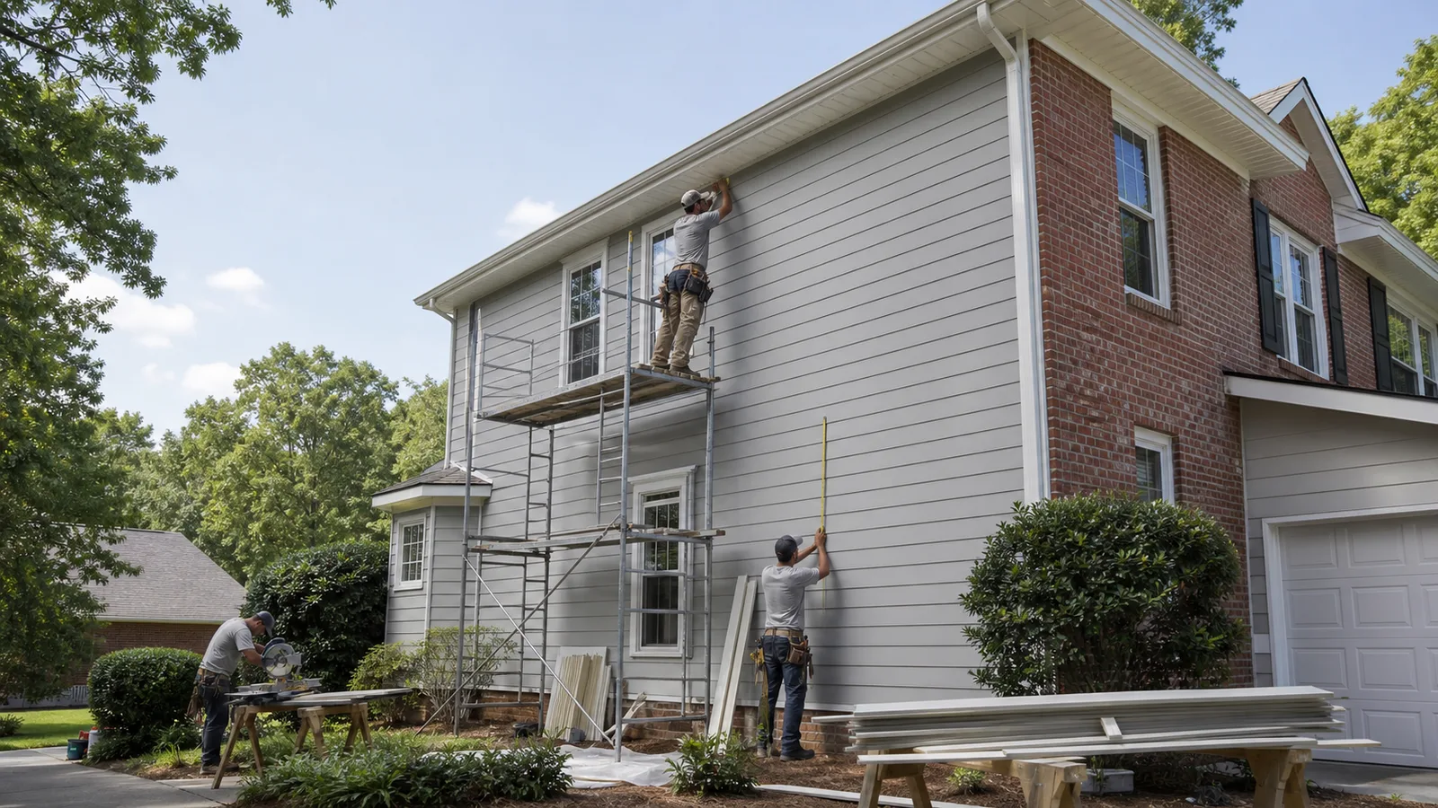 Two-story Marietta home during a James Hardie siding installation and cost estimate