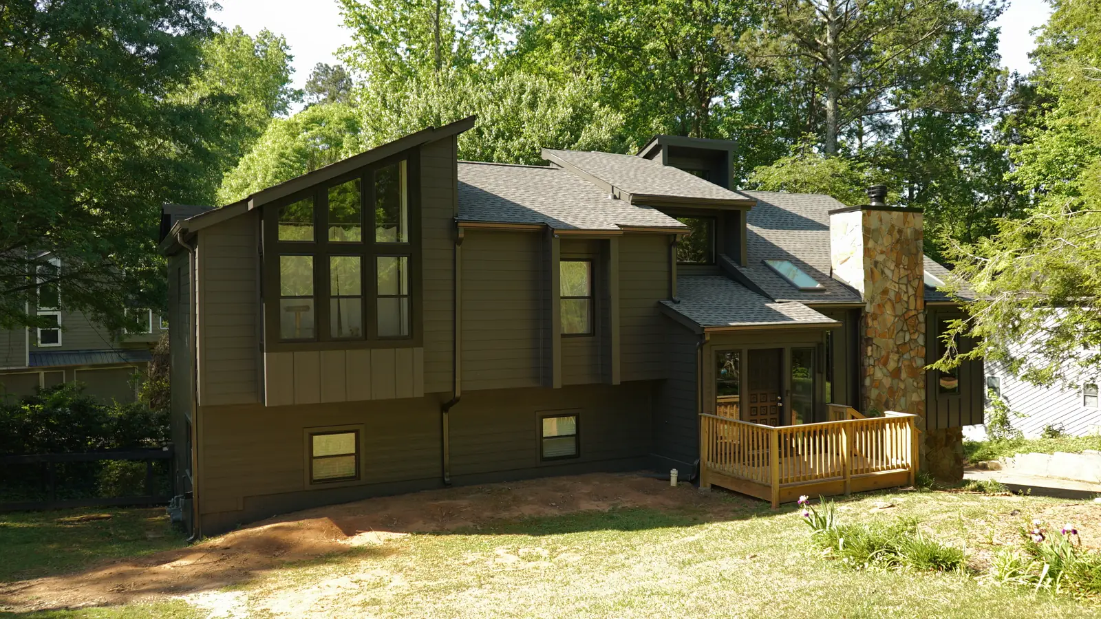 Freshly finished North Atlanta home exterior after professional exterior painting and trim work